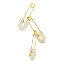 Fashion Real 925 Sterling Silver White Mono Three In One Safety Pins Earring Mic - £70.71 GBP