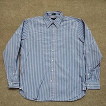 J Crew Shirt Mens Large 16-16.5 Blue Pink Striped Button Up Italian Fabric - $18.68