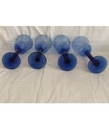 Set of 4 Cobalt Blue Goblets Wine Champagne Glass Tall 9” Flared Rim EUC - £21.57 GBP