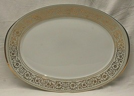 Monette by Fashion Manor Oval Serving Platter Pale Green Gold Scrolls &amp; Flowers - £55.38 GBP