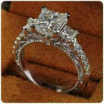 4 Ct Princess Cut VVS1 Diamond Three Stone Engagement Ring 14K White Gold Over. - £94.83 GBP