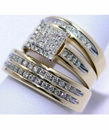 Diamond Trio Set 14K Yellow Gold Over His Hers Wedding Bridal Engagement... - $165.72 CAD