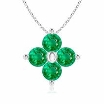 ANGARA Classic Round Emerald Clover Pendant in 14K Solid Gold | 18&quot; Chain - £502.78 GBP