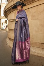 Grey Soft Silk Saree With Blouse Piece \\ Handloom Weaving \\ designer elegant s - £73.22 GBP