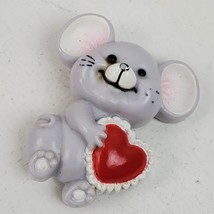 Vintage RUSS Gray Mouse w/ Heart Brooch Pin 1.5 Inch - £7.51 GBP