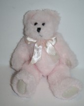 The Bearington Pale Pink Furry Teddy Bear 9&quot; Jointed Plush Stuffed Bow Soft Toy - £16.23 GBP