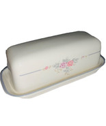 Vtg Pfaltzgraff Trousseau Covered Butter Dish Rose Ivory Gray Band 1986-... - £12.30 GBP