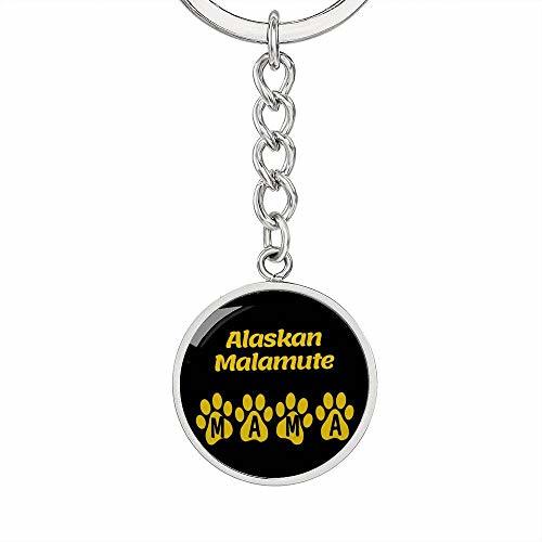 Dog Mom Gift Alaskan Malamute Mama Circle Keychain Engraved 18k Gold