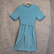 Vintage 70s-80c Ciao Ltd Dress Women Medium? Blue, White Polka Dot Ruffled Neck - $27.76