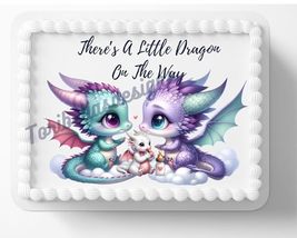Baby Dragon Family Edible Image Baby Shower Edible Birthday Cake Topper ... - £12.92 GBP
