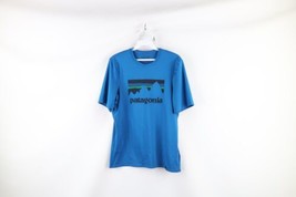 Patagonia Capilene Men XS Spell Out Big Logo Short Sleeve T-Shirt Blue Polyester - £23.22 GBP