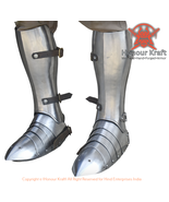 Medieval Steel Greaves Armour pair with sabaton for sca lagal combat fighting ar - £323.13 GBP