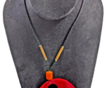 Handcrafted 17inch Beaded Necklace with 3 inch Round Red Pendant - $8.47
