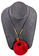 Handcrafted 17inch Beaded Necklace with 3 inch Round Red Pendant - £6.69 GBP