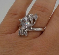 Women Size 9.75 Ring Silver Color Baguette Cut Stone &amp; Clusters Fashion Jewelry - £15.95 GBP
