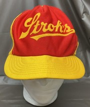 Vintage Strohs Beer Hat Snapback Cap Mesh Trucker Yellow Red - $13.09