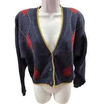 Josephine Chaus women L cotton Button Up V-Neck Cardigan multicolor W/go... - $9.94