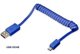 4.5 Ft. Usb 2.0 Type-A Male To Micro-B 5-Pin Male Coiled Cable, Blue Color - £11.21 GBP