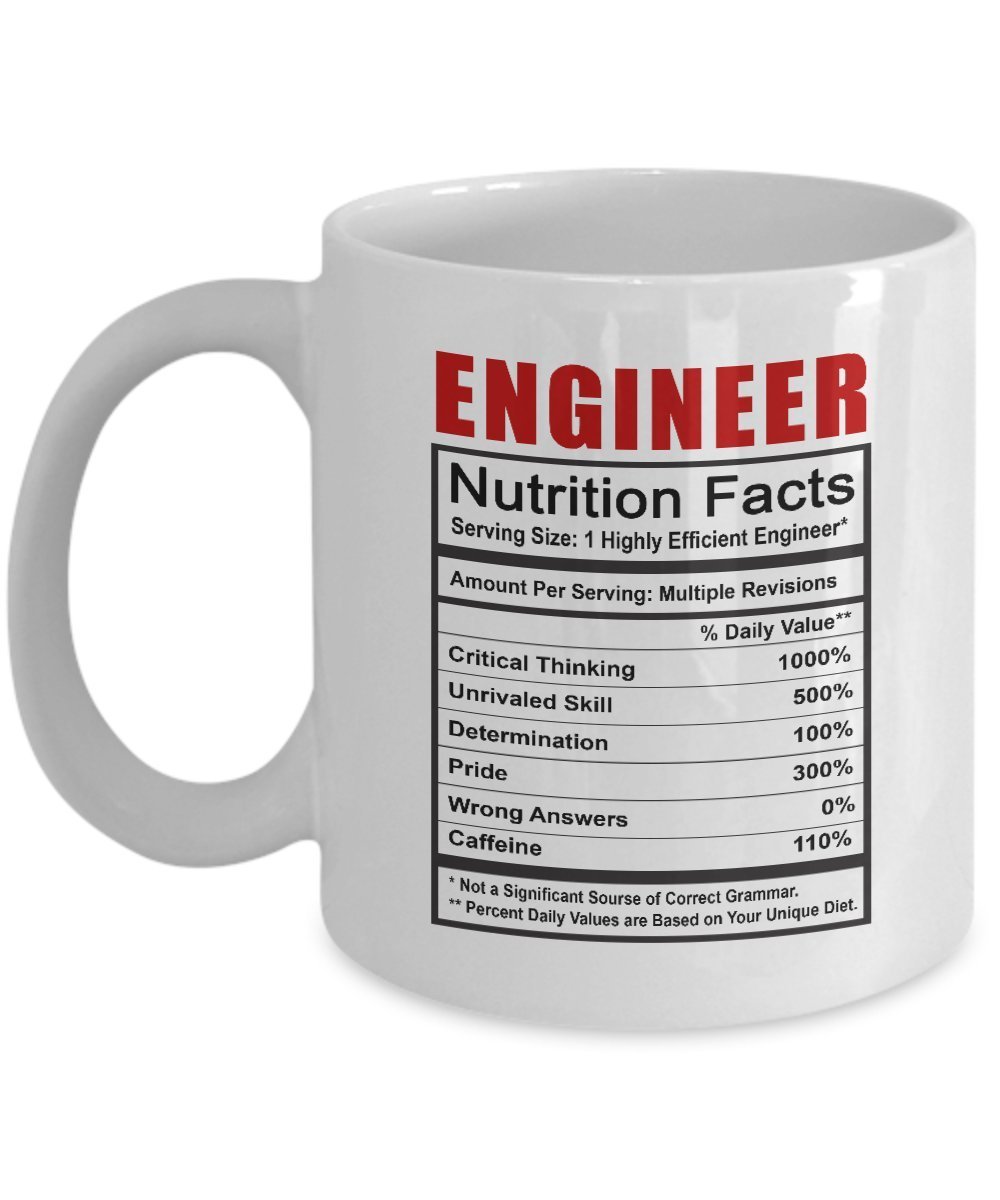 Engineer Gifts - Nutrition Facts Label - Funny Engineer Mug - 11 oz Coffee Mug