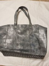 Neiman Marcus Pattern Faux Leather Shoulder Tote Snap Shopper Silver Wom... - £11.68 GBP