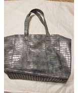 Neiman Marcus Pattern Faux Leather Shoulder Tote Snap Shopper Silver Wom... - £11.62 GBP