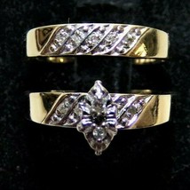 10k Yellow Gold Diamond Engagement Ring Wedding Band Sz 7.75 Bridal Set FTJ - £196.13 GBP