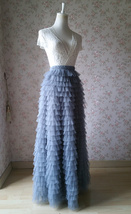 Gray Layered Tulle Skirt Party Outfit Women Custom Plus Size Long Tulle Skirt image 5