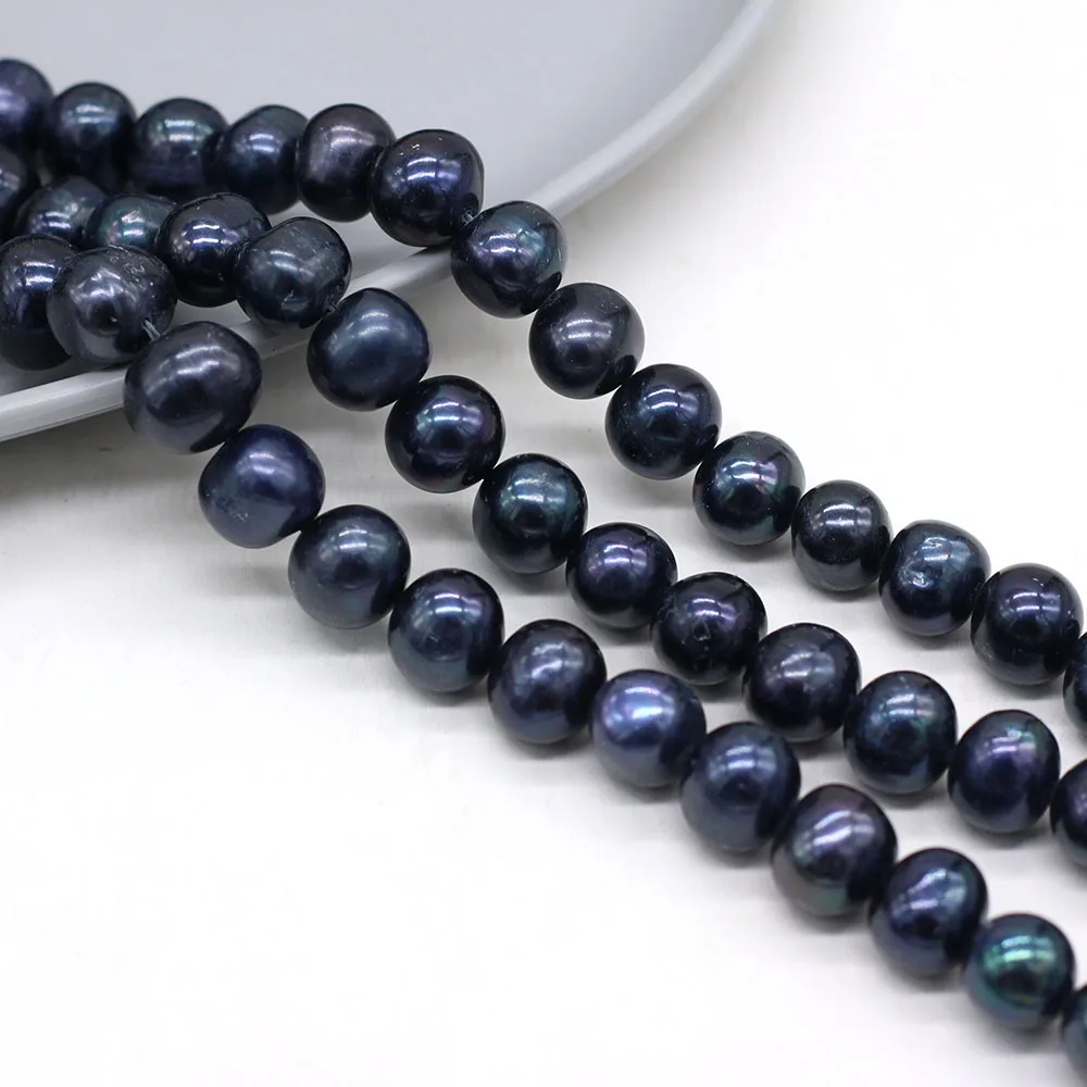 Natural Freshwater Black Pearl Round Beads Exquisite Loose Bead For Jewelry - £8.55 GBP