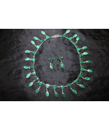 Drippy Malachite and Sterling Mexico TE-30 Necklace 18&quot;L and Matching Ea... - $450.00
