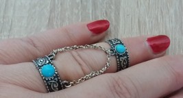Double Ring Sterling Silver with Turquoise Stones, Armenian Ring - £34.53 GBP