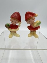 Elf Pixie Girls Christmas Figurine 1960s Miniature Hand Painted Celluloid Set 2 - £26.04 GBP