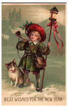 Best Wishes for New Year boy blowing horn embossed New Year Postcard Posted 1910 - £11.80 GBP