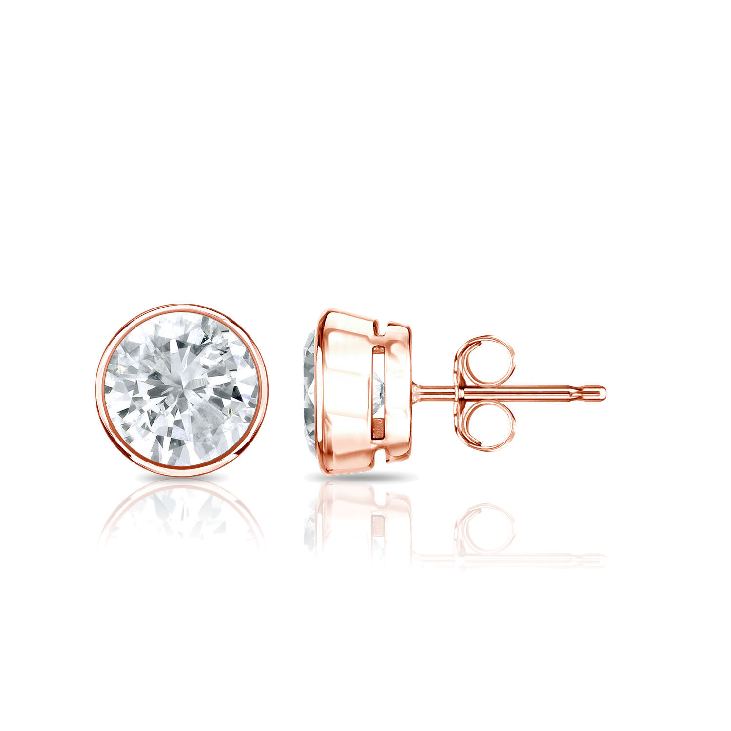 Primary image for 1ct 14k Rose Gold TDW Bezel PushBack Round Diamond Stud Earrings