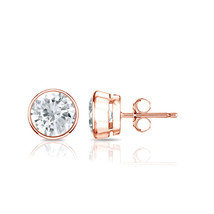1ct 14k Rose Gold TDW Bezel PushBack Round Diamond Stud Earrings - £1,015.85 GBP