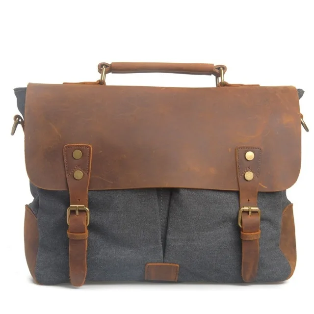 Vintage Waxed Canvas Male Messenger Bag Oiled Leather Military Business ... - £79.98 GBP