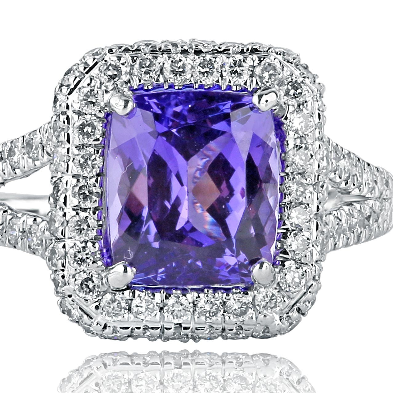 3.07 TCW Natural Cushion Cut Tanzanite Diamond Engagement Ring 18k White Gold Item image 4