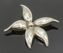925 Sterling Silver - Vintage Shiny Curved Flower Brooch Pin - BP9488 - £92.15 GBP