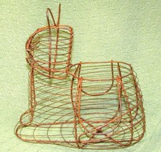 Vintage Copper Wire Egg Basket Double Handle Rustic Decor 10.5&quot; Tall 11&quot; Long - £12.76 GBP