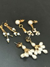 Estate Lot of 3 Faux White Pearl &amp; Goldtone Cluster Dangle Post Earrings for Pie - $20.42