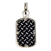 Stainless Steel Diamond Plate Dog Tag Cremation Urn Pendant w/20-inch Necklace - £71.93 GBP