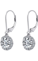 ADIRFINE 18K Gold Plated Cubic Zirconia Halo Leverback Drop Earrings - £28.38 GBP