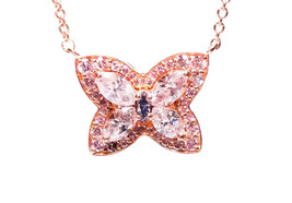 Real 1.05ct Natural Fancy Pink &amp; Blue Diamond Pendant Necklace GIA 18K Butterfly - £11,479.57 GBP