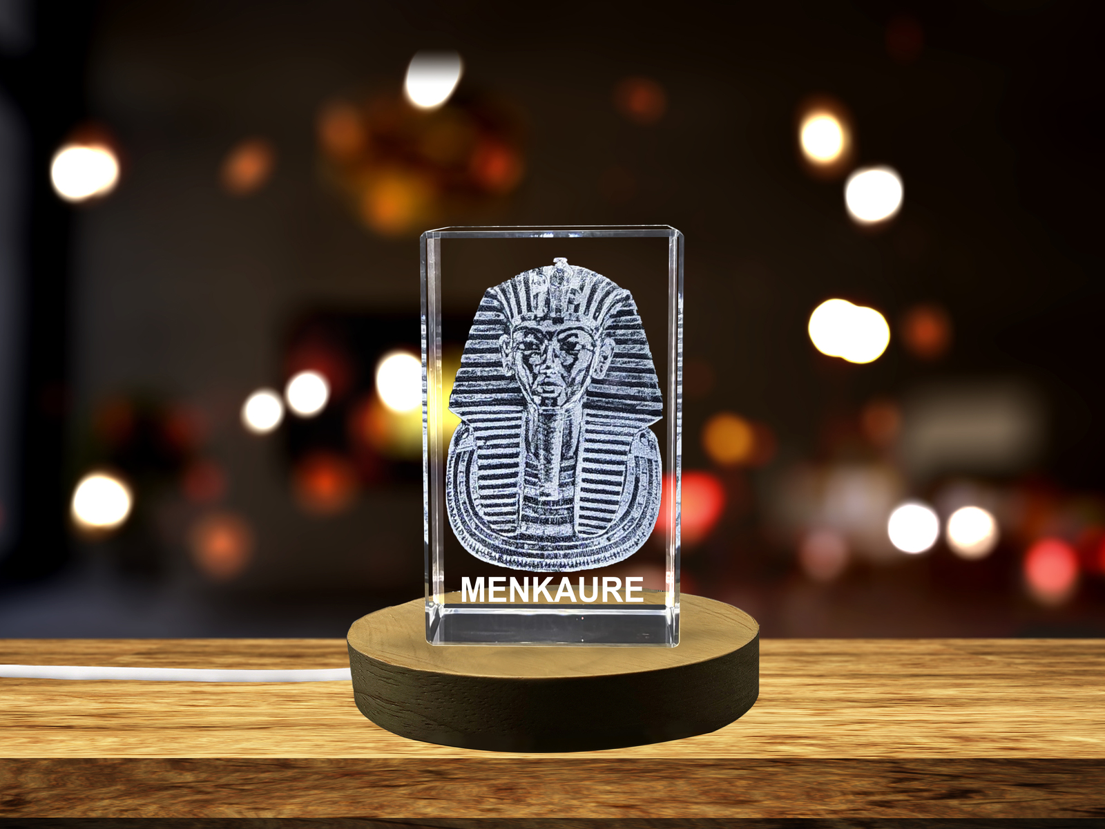 LED Base included | Menkaure Egyptian 3D Engraved Crystal | Exquisite Artistry