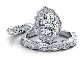 2Ct Round Simulated Diamond Bridal Set Engagement Ring White Gold Plated... - $1,454.13 MXN