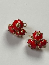 Vintage Vogue Marked 3 Goldtone Prongset Red Glass Bead Clip Earrings - ... - $14.89