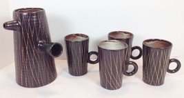 Vintage Arts-Ceram French Pottery Grand Feu Coffee Server 4 Mugs MCM Arts Ceram - £78.20 GBP