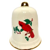 Vintage Bell Shaped Red Cardinal Ceramic Christmas Decoration Gold Trim 6x5&quot; - £16.33 GBP