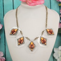 J. CREW Statement Bib Necklace Clear Rhinestone &amp; Orange Lucite Crystal ... - $24.95