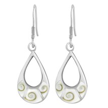 Casual Open Teardrop Shiva Shell Inlay Sterling Silver Dangle Earrings - £15.31 GBP