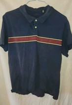 Mens Large 100% Cotton Polo Blue Red &amp; Yellow Stripes Pull Over Shirt 2 ... - £7.70 GBP